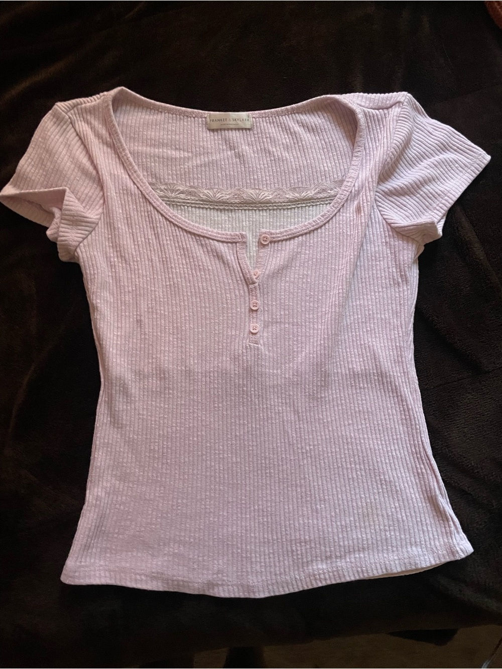 Frankee & Skylarr Lilac Ribbed Scoop Neck Henley Top